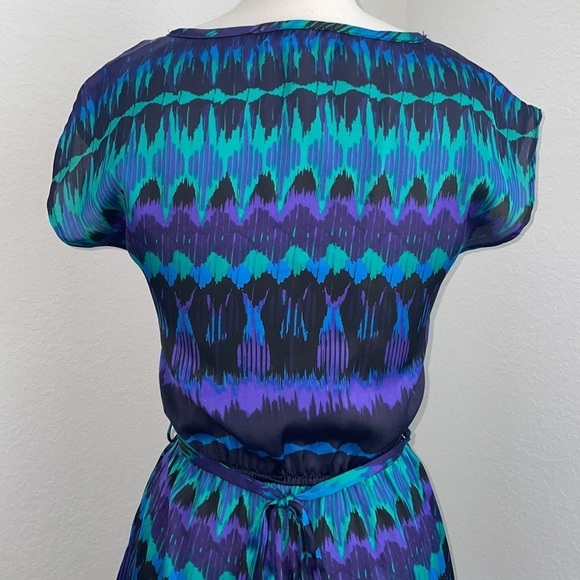 014: FOREVER 21 polyester mini dress blue purple cinched waist w/ ties in small - Picture 7 of 11